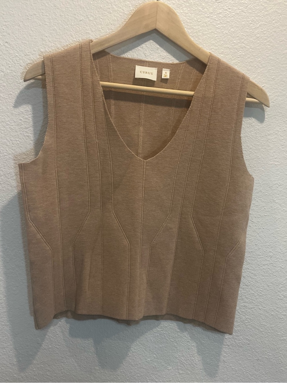 Cyrus Knit V-Neck Tank Top in Light Brown